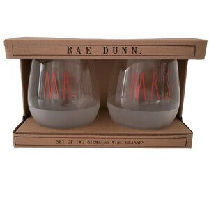 Rae Dunn Mr. & Mrs. Stemless Wine Glasses Boxed, New with Tags